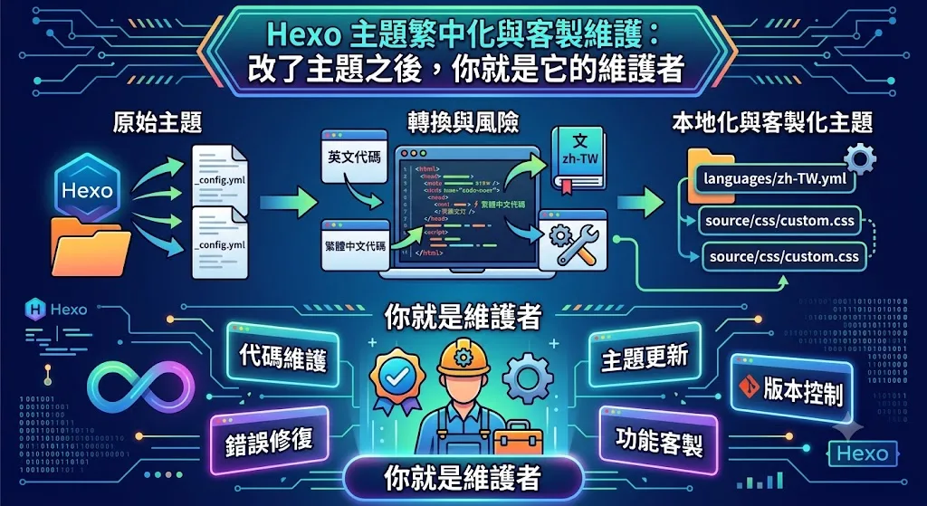 Hexo 主題繁中化與客製維護：改了主題之後，你就是它的維護者